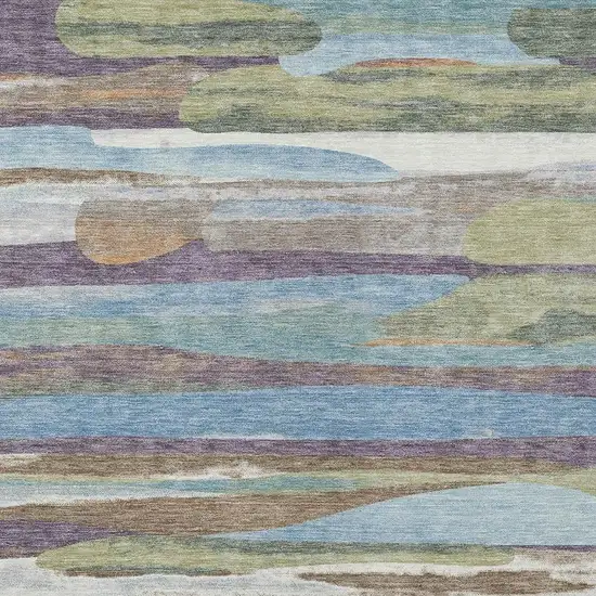 Purple And Green Abstract Washable Indoor Outdoor Area Rug Photo 2