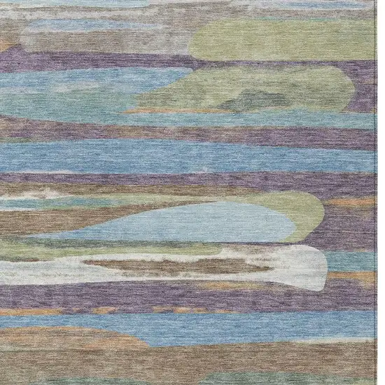 Purple And Green Abstract Washable Indoor Outdoor Area Rug Photo 2