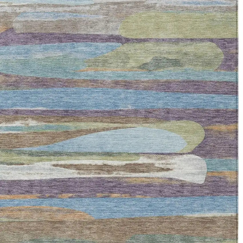 Purple And Green Abstract Washable Indoor Outdoor Area Rug Photo 2