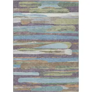 Photo of Purple And Green Abstract Washable Indoor Outdoor Area Rug