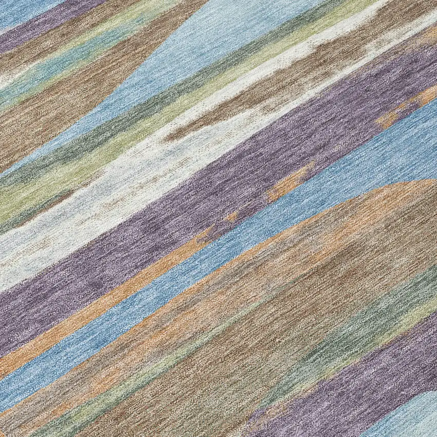 Purple And Green Abstract Washable Indoor Outdoor Area Rug Photo 9