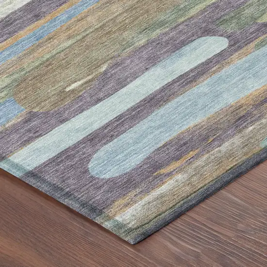 Purple And Green Abstract Washable Indoor Outdoor Area Rug Photo 8