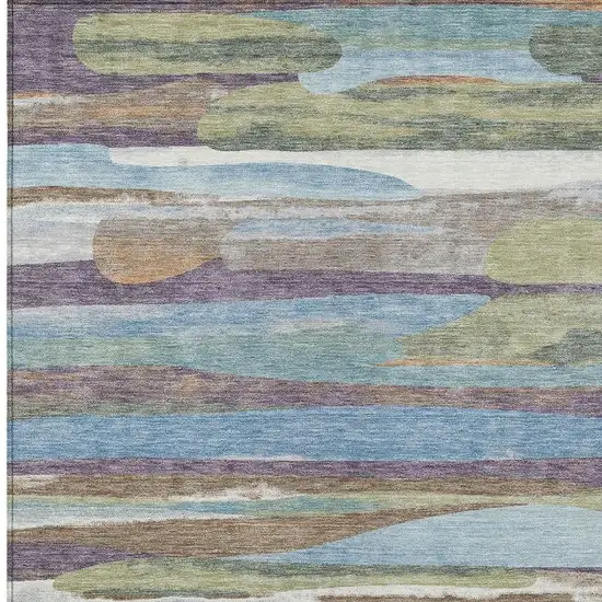 Purple And Green Abstract Washable Indoor Outdoor Area Rug Photo 2