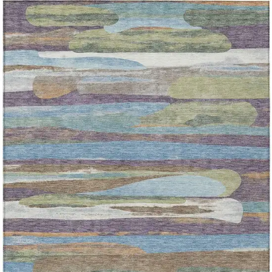 Purple And Green Abstract Washable Indoor Outdoor Area Rug Photo 3