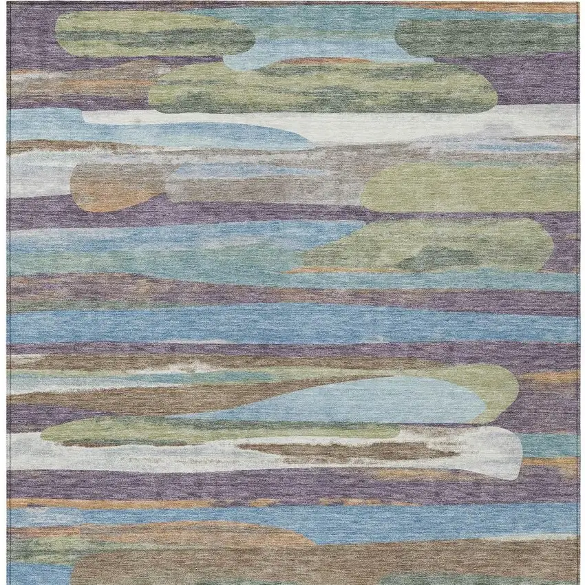Purple And Green Abstract Washable Indoor Outdoor Area Rug Photo 3