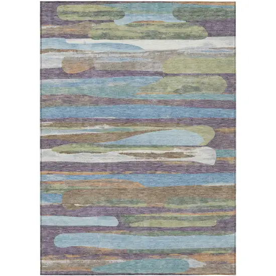 Purple And Green Abstract Washable Indoor Outdoor Area Rug Photo 1