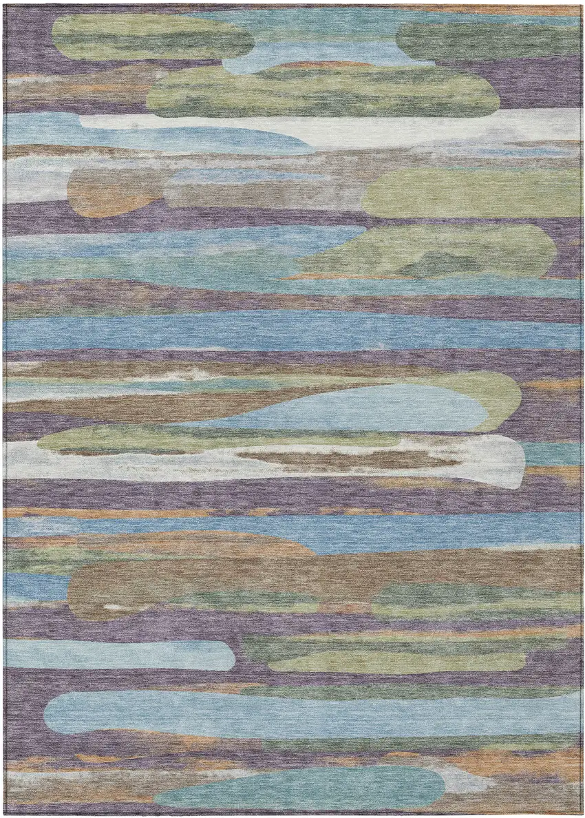 Purple And Green Abstract Washable Indoor Outdoor Area Rug Photo 1