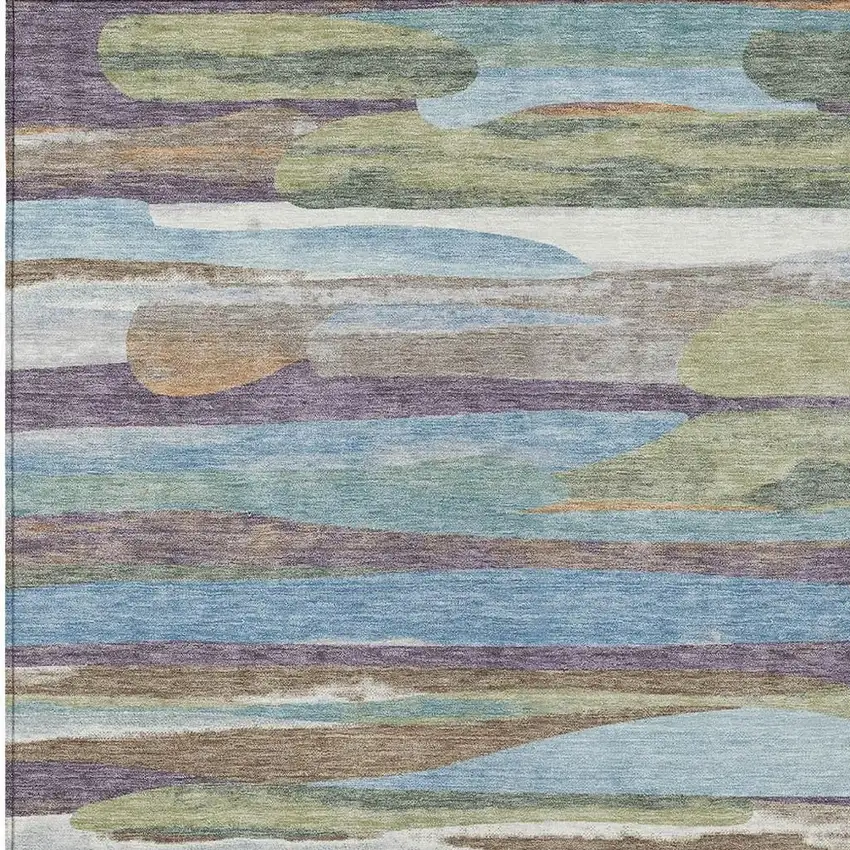Purple And Green Abstract Washable Indoor Outdoor Area Rug Photo 2