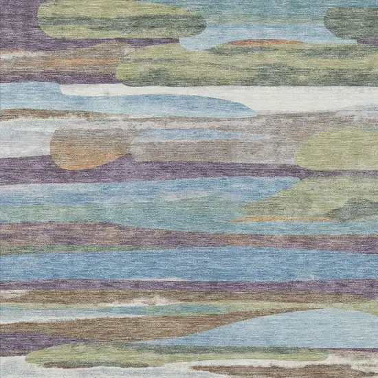 Purple And Green Abstract Washable Indoor Outdoor Area Rug Photo 2