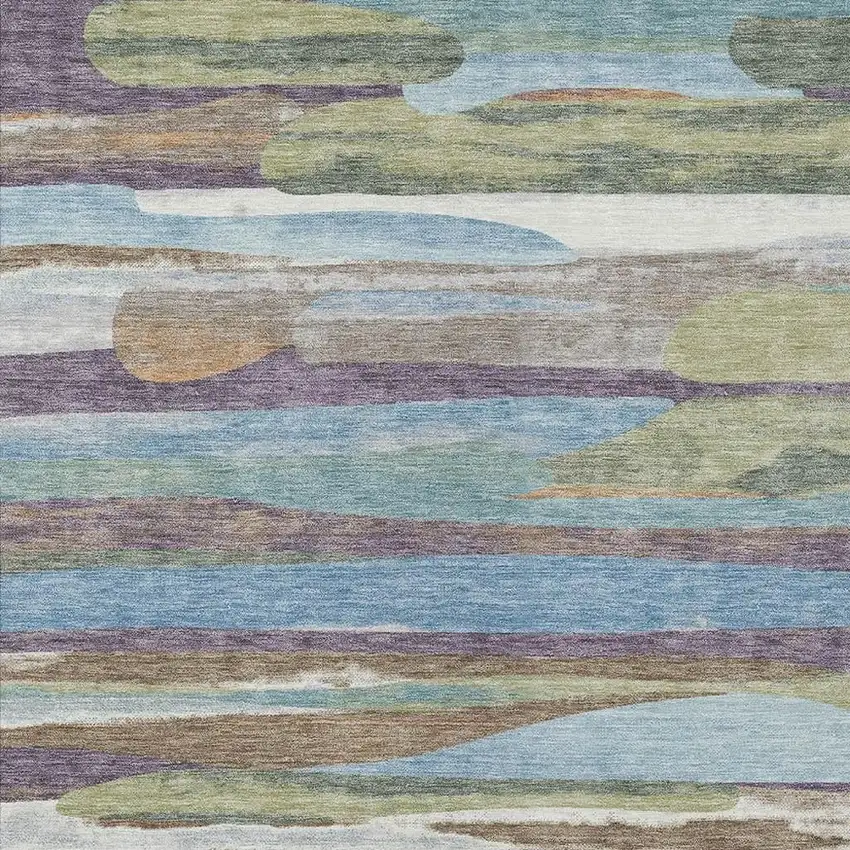 Purple And Green Abstract Washable Indoor Outdoor Area Rug Photo 2