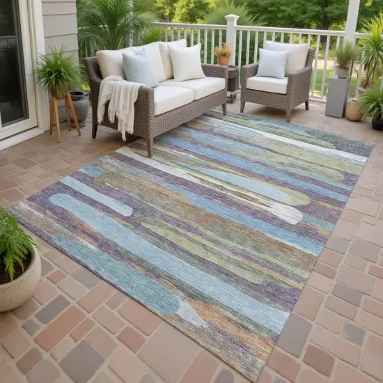Purple And Green Abstract Washable Indoor Outdoor Area Rug Photo 4