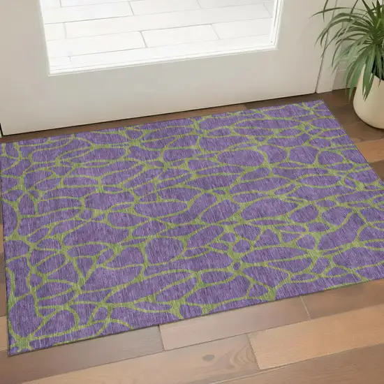 Purple And Green Geometric Washable Area Rug With UV Protection Photo 1