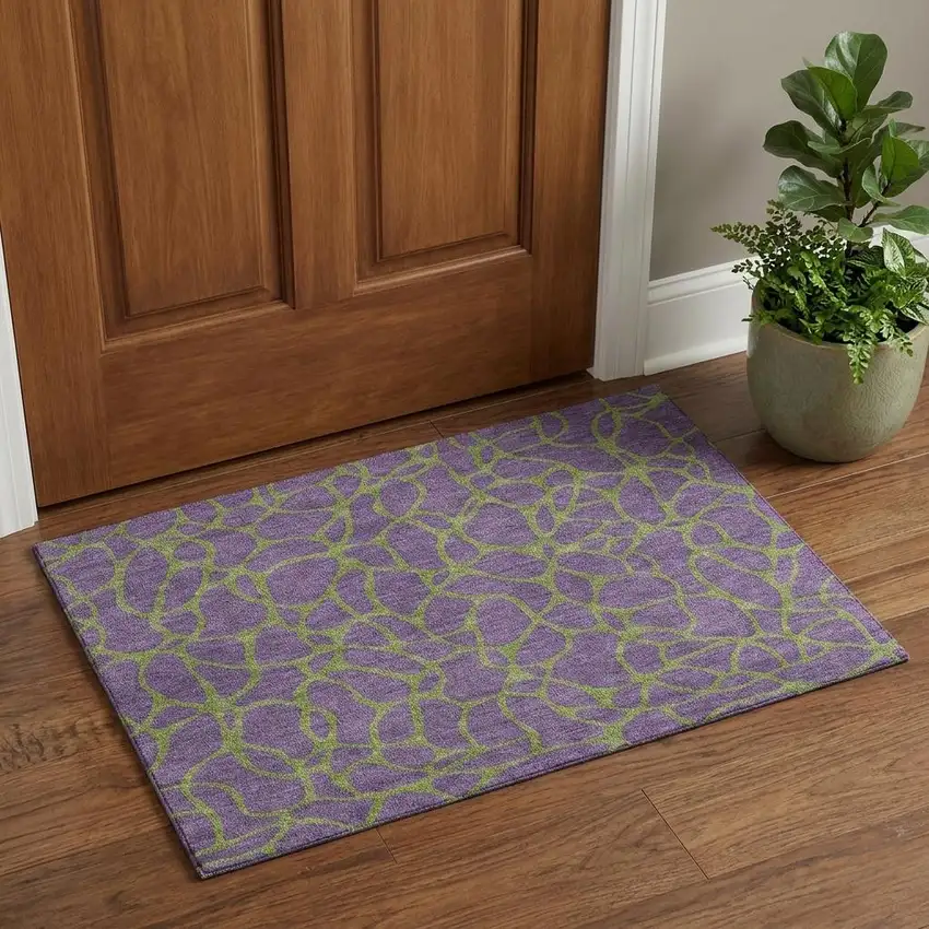 Purple And Green Geometric Washable Area Rug With UV Protection Photo 1