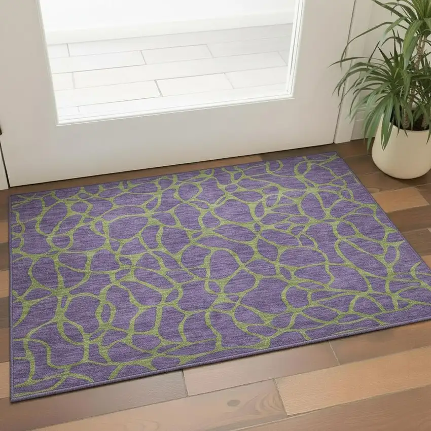 Purple And Green Geometric Washable Area Rug With UV Protection Photo 2