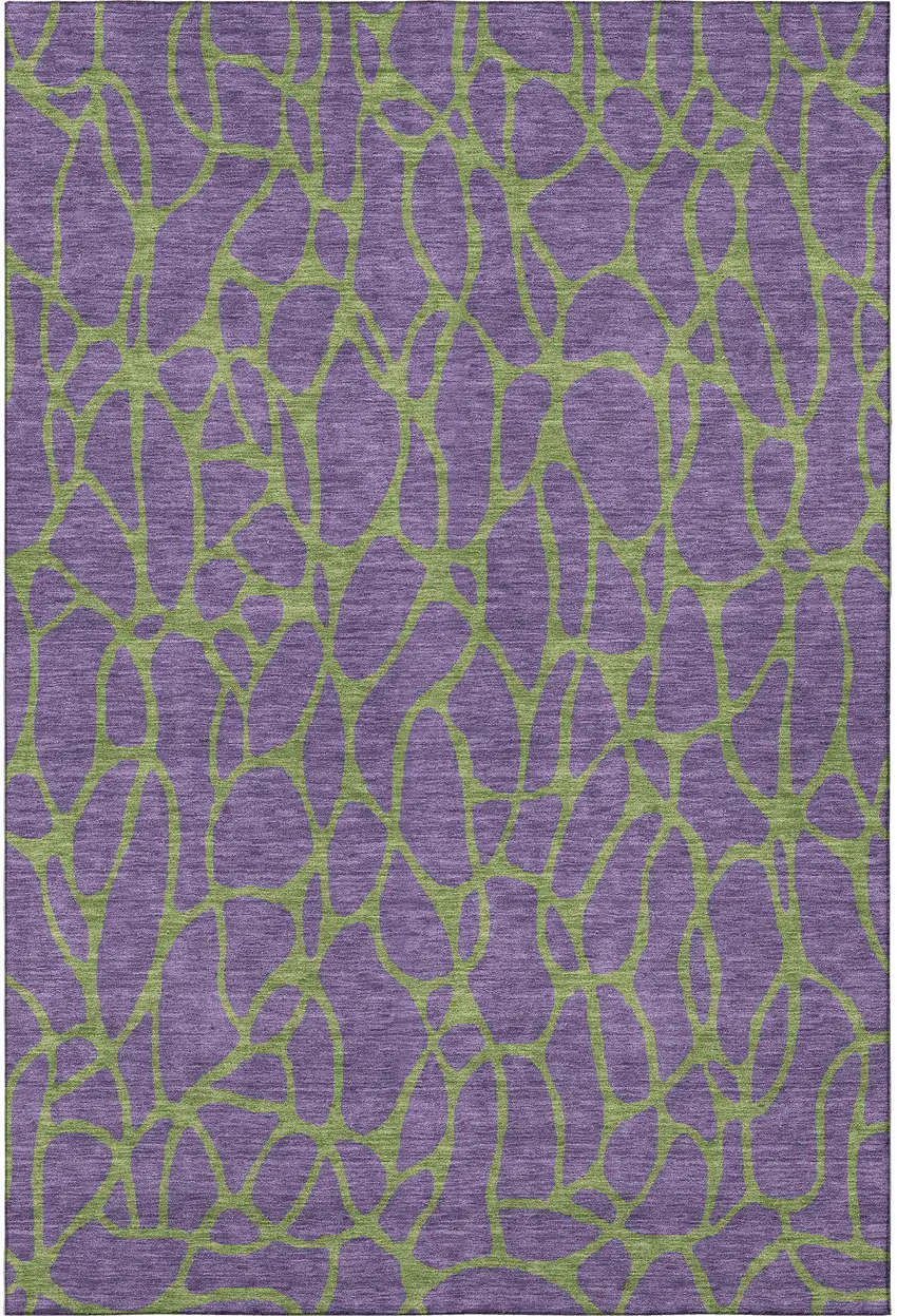 Purple And Green Geometric Washable Area Rug With UV Protection Photo 3