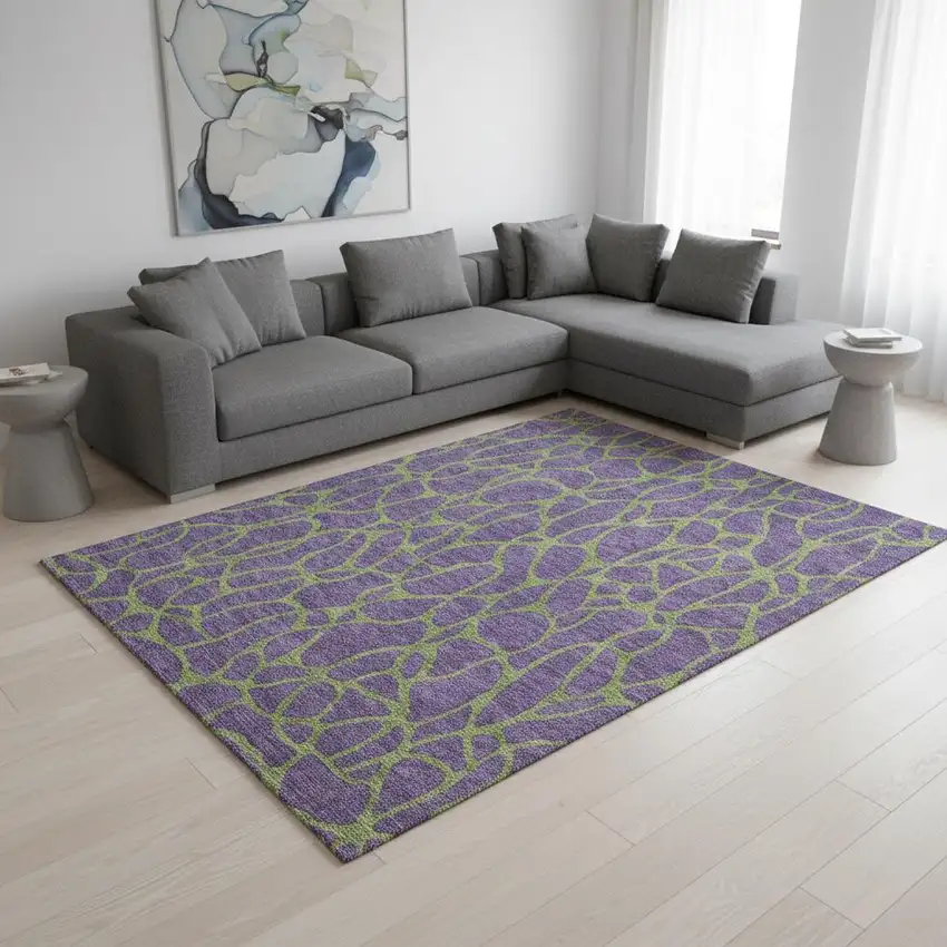 Purple And Green Geometric Washable Area Rug With UV Protection Photo 2