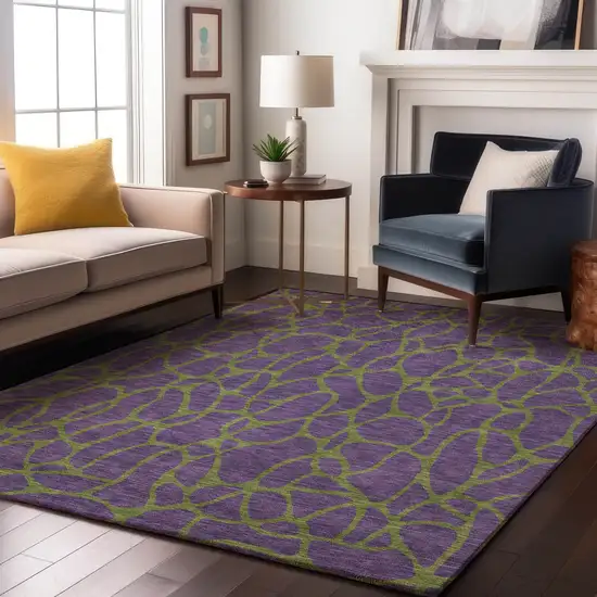 Purple And Green Geometric Washable Area Rug With UV Protection Photo 4