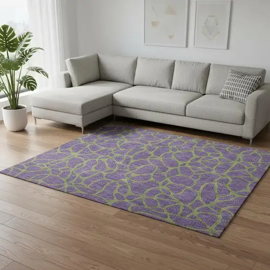Purple And Green Geometric Washable Area Rug With UV Protection Photo 2
