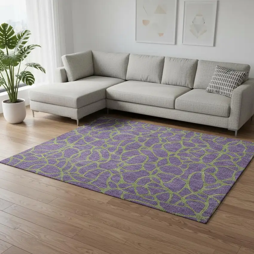 Purple And Green Geometric Washable Area Rug With UV Protection Photo 2