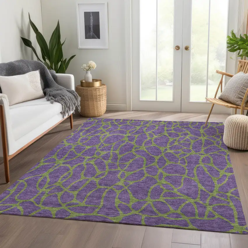 Purple And Green Geometric Washable Area Rug With UV Protection Photo 5
