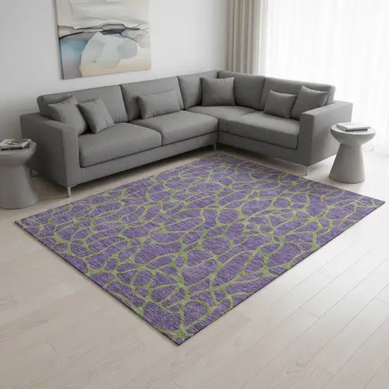 Purple And Green Geometric Washable Area Rug With UV Protection Photo 1