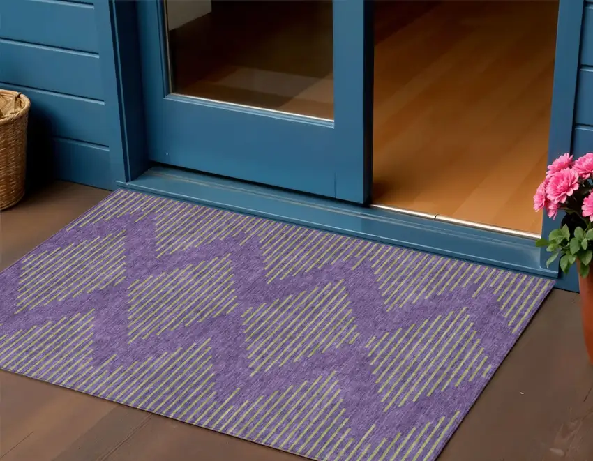 Purple And Green Geometric Washable Indoor Outdoor Area Rug Photo 1