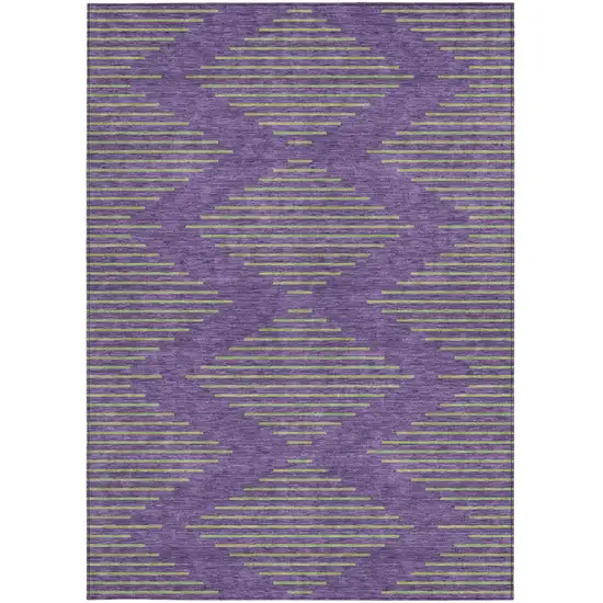 Purple And Green Geometric Washable Indoor Outdoor Area Rug Photo 6