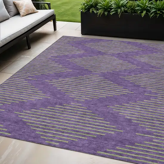 Purple And Green Geometric Washable Indoor Outdoor Area Rug Photo 1