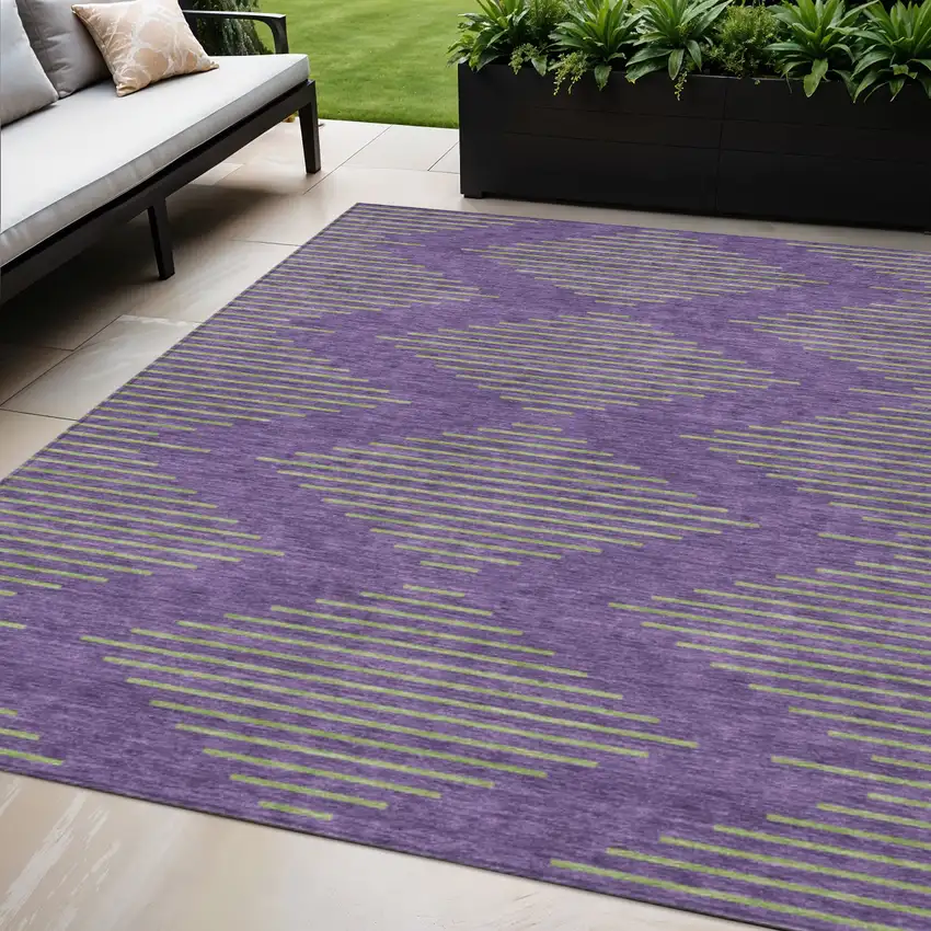 Purple And Green Geometric Washable Indoor Outdoor Area Rug Photo 1