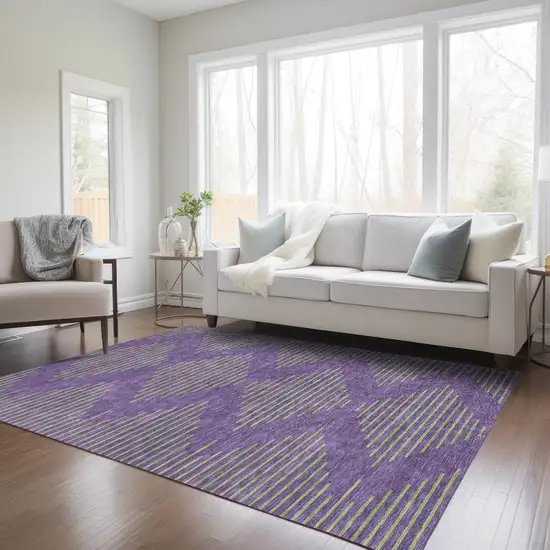 Purple And Green Geometric Washable Indoor Outdoor Area Rug Photo 9