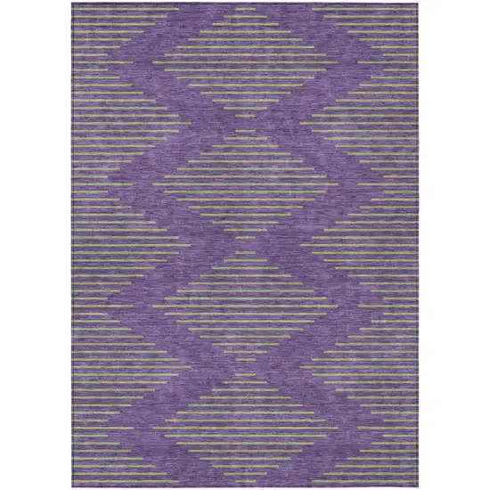Purple And Green Geometric Washable Indoor Outdoor Area Rug Photo 2