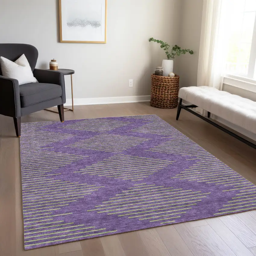 Purple And Green Geometric Washable Indoor Outdoor Area Rug Photo 8