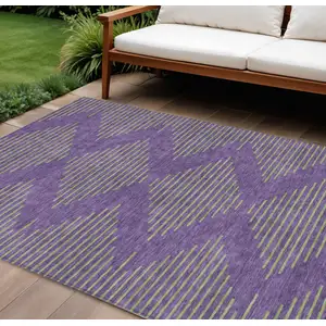 Photo of Purple And Green Geometric Washable Indoor Outdoor Area Rug