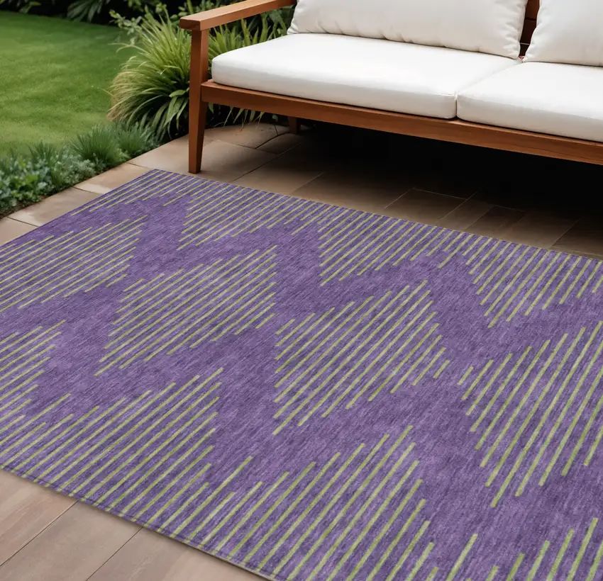 Purple And Green Geometric Washable Indoor Outdoor Area Rug Photo 1