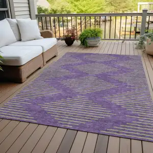 Photo of Purple And Green Geometric Washable Indoor Outdoor Area Rug