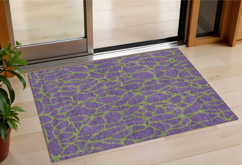 Purple And Green Geometric Washable Indoor Outdoor Area Rug Photo 1