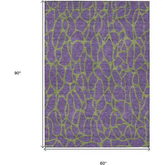 Purple And Green Geometric Washable Indoor Outdoor Area Rug Photo 3
