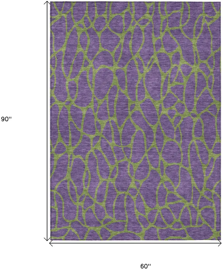 Purple And Green Geometric Washable Indoor Outdoor Area Rug Photo 3