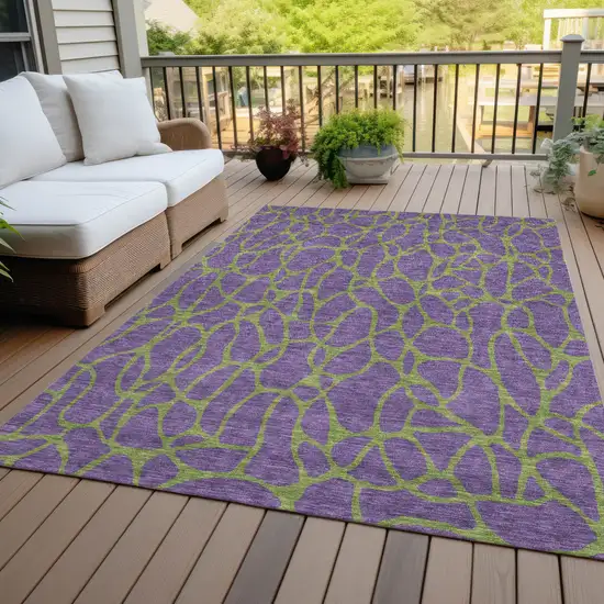 Purple And Green Geometric Washable Indoor Outdoor Area Rug Photo 8