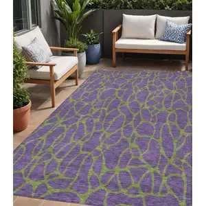 Photo of Purple And Green Geometric Washable Indoor Outdoor Area Rug