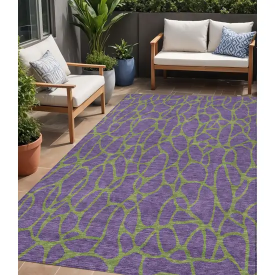 Purple And Green Geometric Washable Indoor Outdoor Area Rug Photo 1