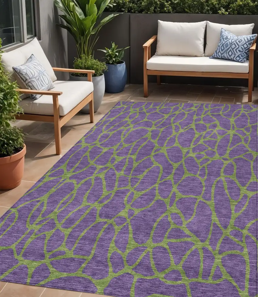 Purple And Green Geometric Washable Indoor Outdoor Area Rug Photo 1