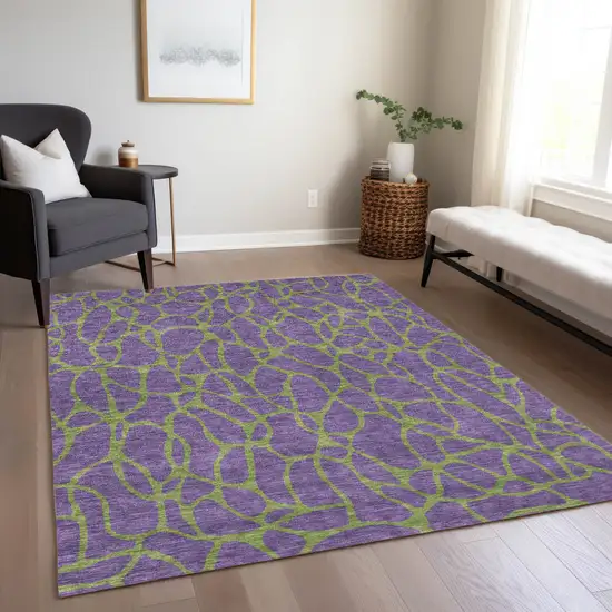 Purple And Green Geometric Washable Indoor Outdoor Area Rug Photo 9
