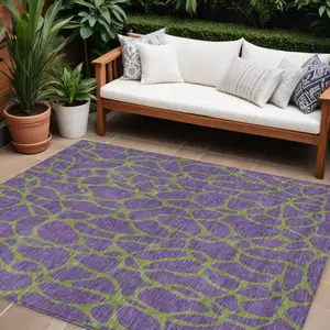Photo of Purple And Green Geometric Washable Indoor Outdoor Area Rug