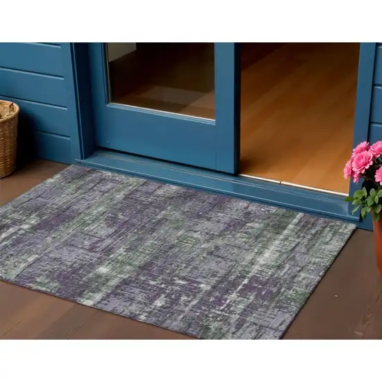 Purple And Green Geometric Washable Indoor Outdoor Area Rug Photo 2