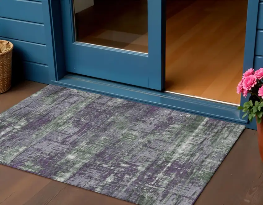 Purple And Green Geometric Washable Indoor Outdoor Area Rug Photo 2
