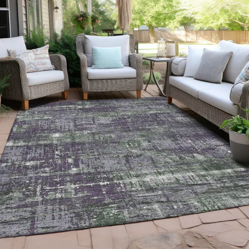 Purple And Green Geometric Washable Indoor Outdoor Area Rug Photo 5