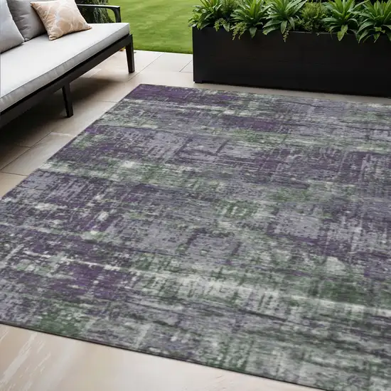 Purple And Green Geometric Washable Indoor Outdoor Area Rug Photo 2