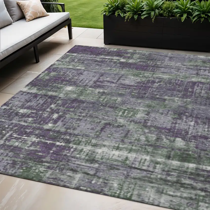 Purple And Green Geometric Washable Indoor Outdoor Area Rug Photo 2
