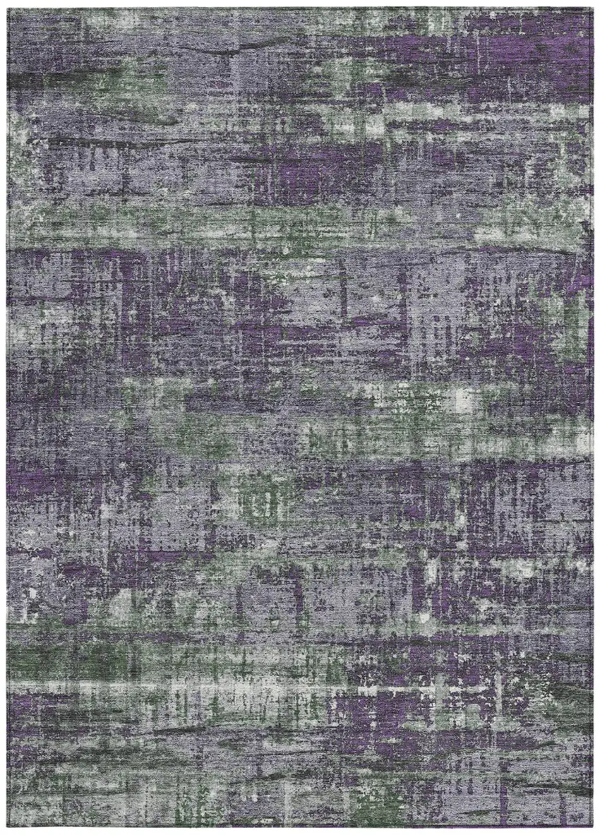 Purple And Green Geometric Washable Indoor Outdoor Area Rug Photo 3